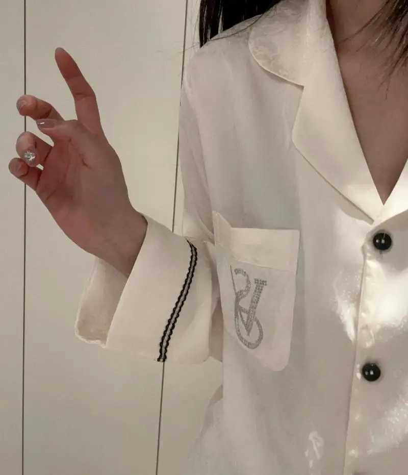 2026 Spring Ice Silk Pajama Set - Women Long Sleeve 2-Piece Loose Loungewear SleepwearT260305