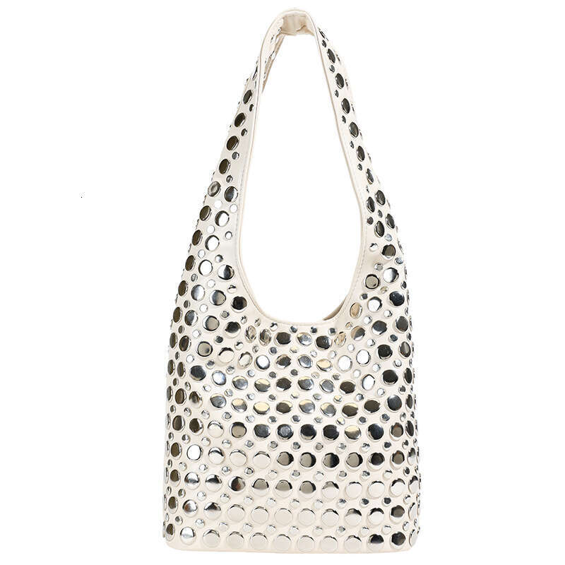 European and American Fashion Handbag for Women 2025 New Casual Bucket Personality Trendy Cool Polka Dot Rivet Underarm Bag