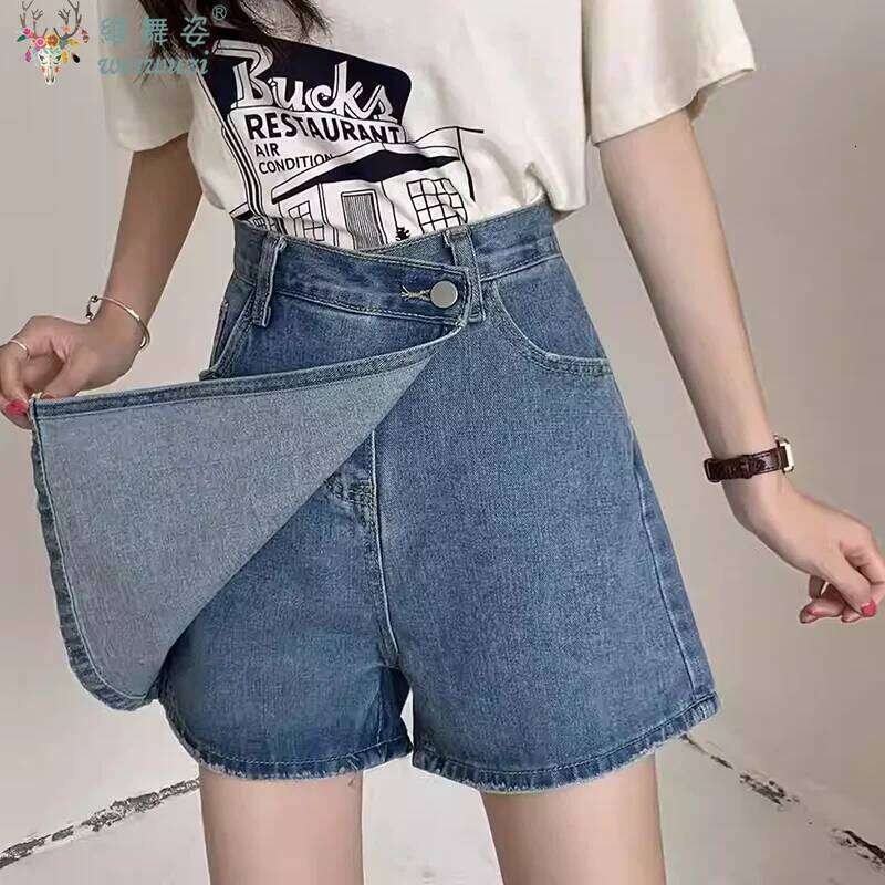 2026 Summer High-waisted Slimming Denim Skirt for Women Versatile Unique Fashion Exposure-proof Irregular A- Line Jeans Shorts XJ260305
