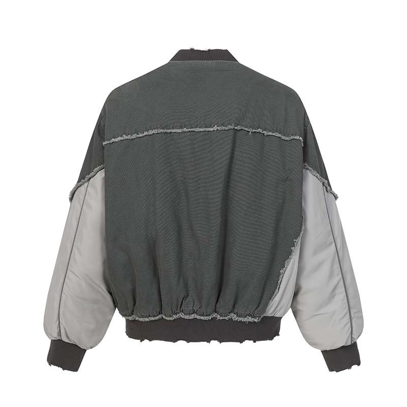 ABOORUN Hi Street Ripped Patchwork Denim Jackets Mens Vintage Turtleneck Cotton Coat 250827