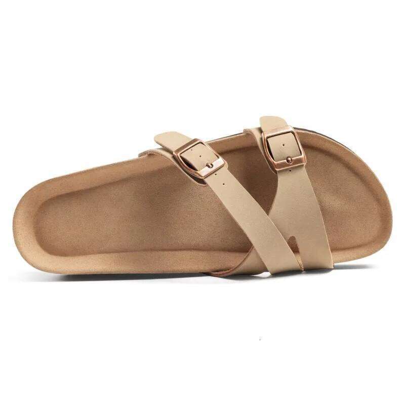 Kidmi Summer Women's Flat Cross Straps Fashion Sandals with Metal Buckle Lady Slides PVC Casual Beach Slippers