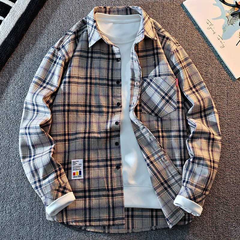2025 New Arrival Mens Plaid Shirt Long Sleeve Casual Shirts Button Down Regular Fit Work Shirts M260305