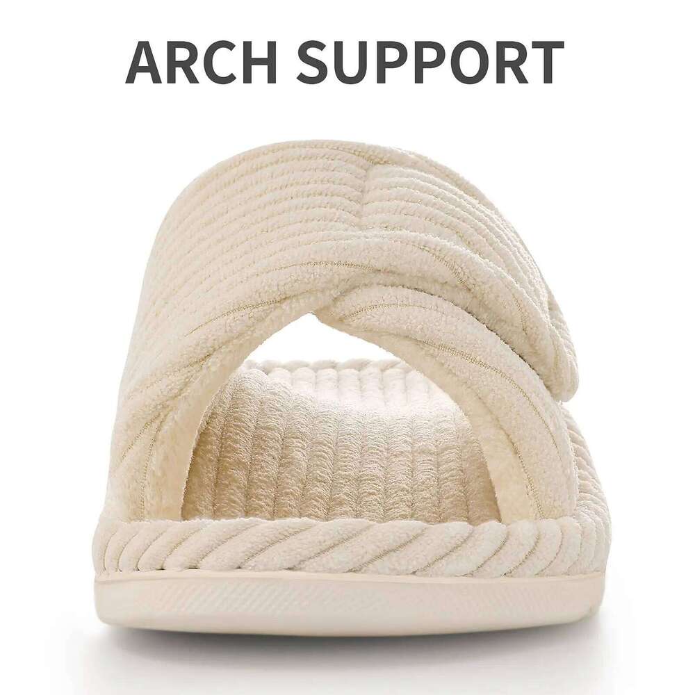 Kidmi Women's Home Adjustable Arch Support Indoor Corduroy Velcro Cotton Slippers Soft Comfortable Woman Shoes