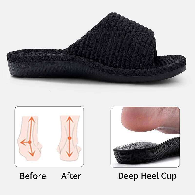 Kidmi Corduroy Bedroom Shoes with Arch Support Velcro Adjustable Women's Cotton House Slippers for Women