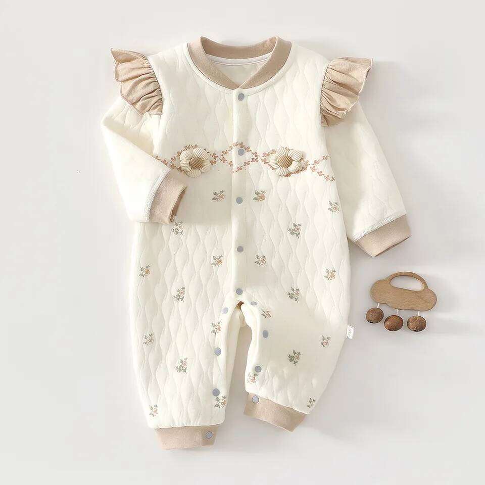 Baby Jumpsuit, Autumn Thick Cotton Jacket, Three-layer Warm Newborns 0-18 Months Crawling Clothes for Young Children Z260304