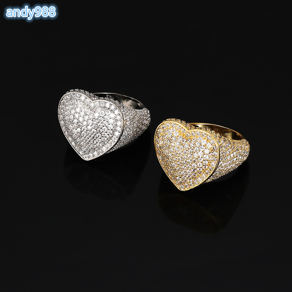 High Grade Light Luxury Style Heart Design MoissaniteVVSia Cuban Ring Wholesale Fashion Hiphop Charms Brass Rings Jewelry