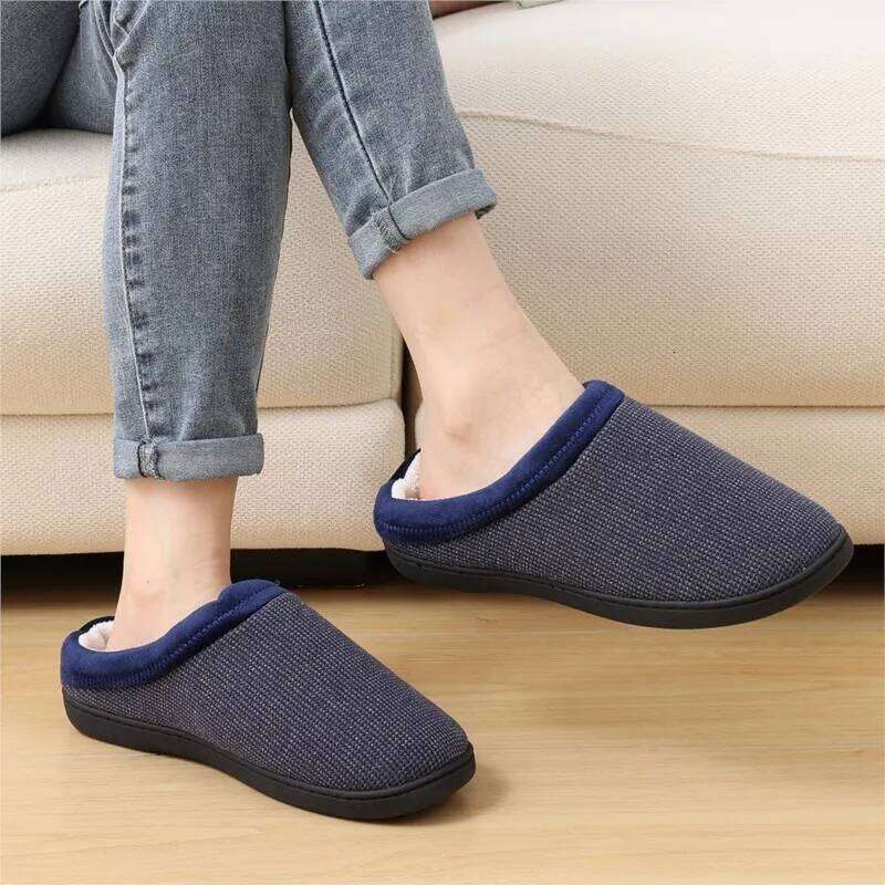 Kidmi Winter Casual with Memory Foam Indoor Slides Rubber Soled Flat Cotton Shoes Warm Plush Men's House Slippers