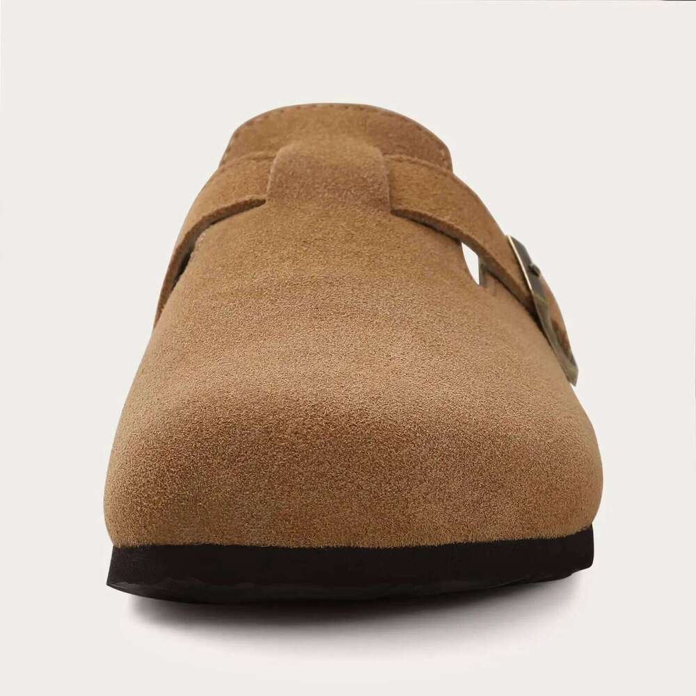 Kidmi Men's Suede Cork Footbed Clogs for Women Soft Leather Adjustable Buckle Slip-on Potato Shoes Sandals Beach Slippers