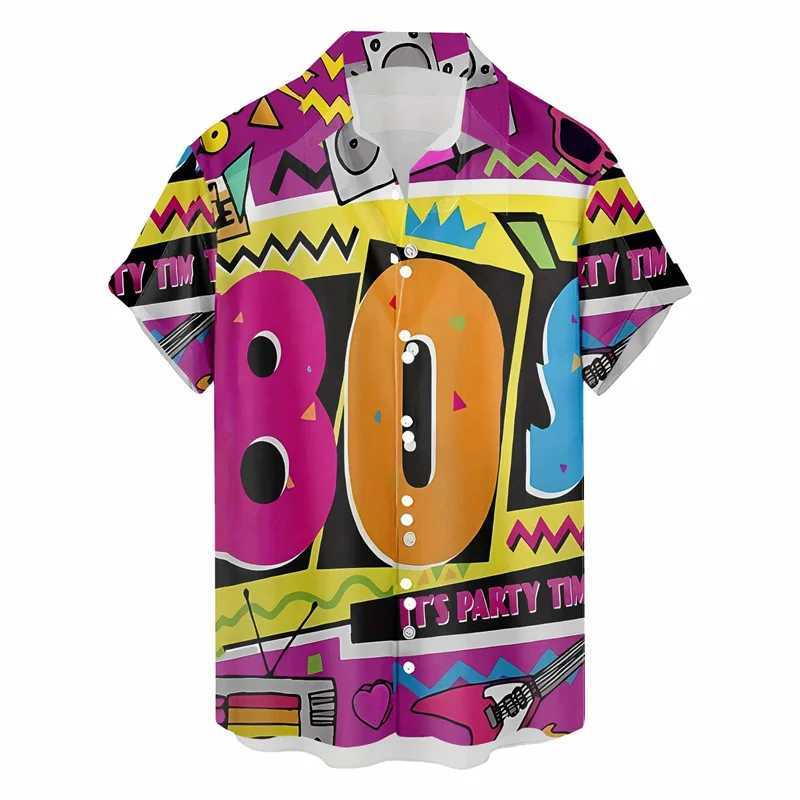 Retro 80s 90s Hawaiian Shirts Men Clothing 3D Printed Short Sleeves Tops Cool Outdoor Lapel Blouse Y2k Summer Button Shirt M260305