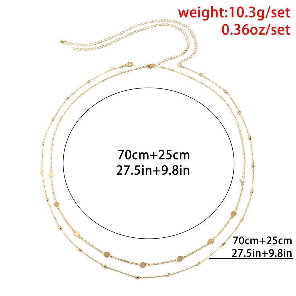 Fashion MultiLevel Gold-plate Crystal Round Sequin Heart Pendant Waist Chain For Women Elasticity Sexy Beach Body Jewelry Gift S260304