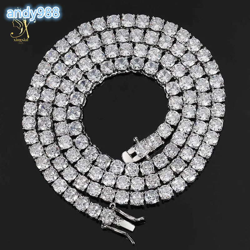 Wholesale Hip Hop Luxury Jewelry 925 Sterling Silver Necklace 6mm VVS D Color Mossanite Ice Out Diamond Tennis Bracelet Necklace