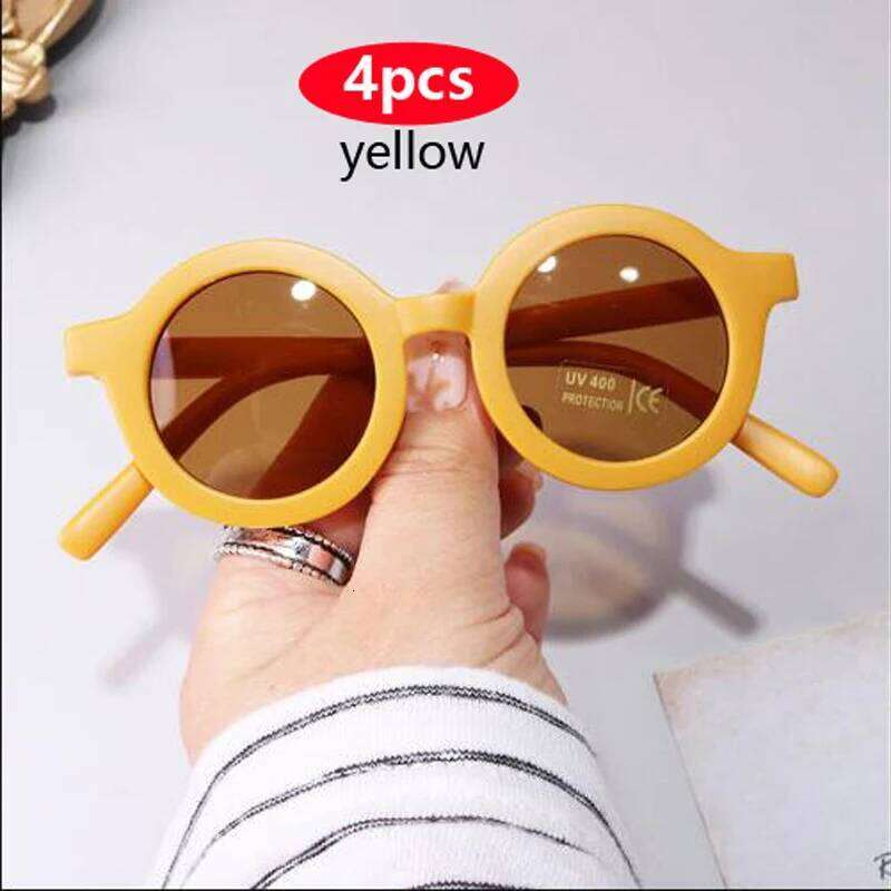 4pcs Round Fashion Cute Children's Sunglasses Parent Child Frosted Sun Solid Color Candy Colors Glasses Baby Eyeglasses Z260305