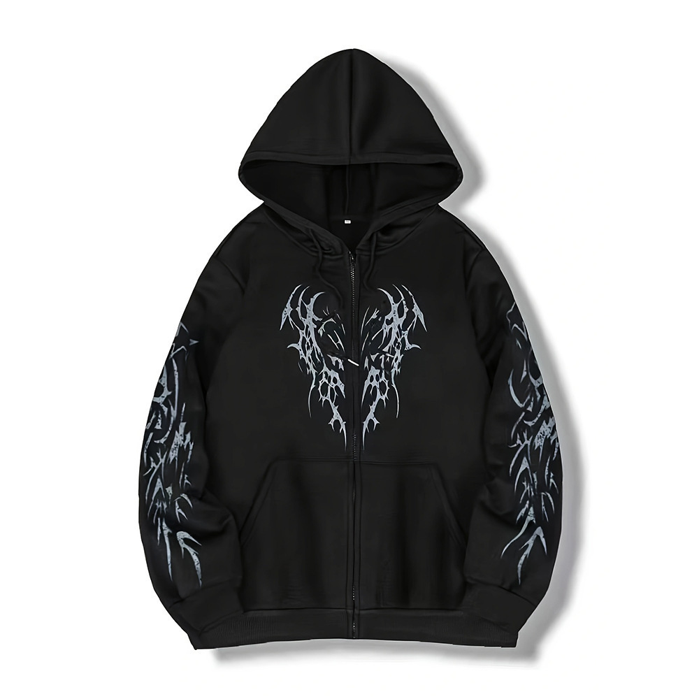 Zipper cardigan printed hooded sweatshirt for men new autumn niche sports hoodie couples top 240722