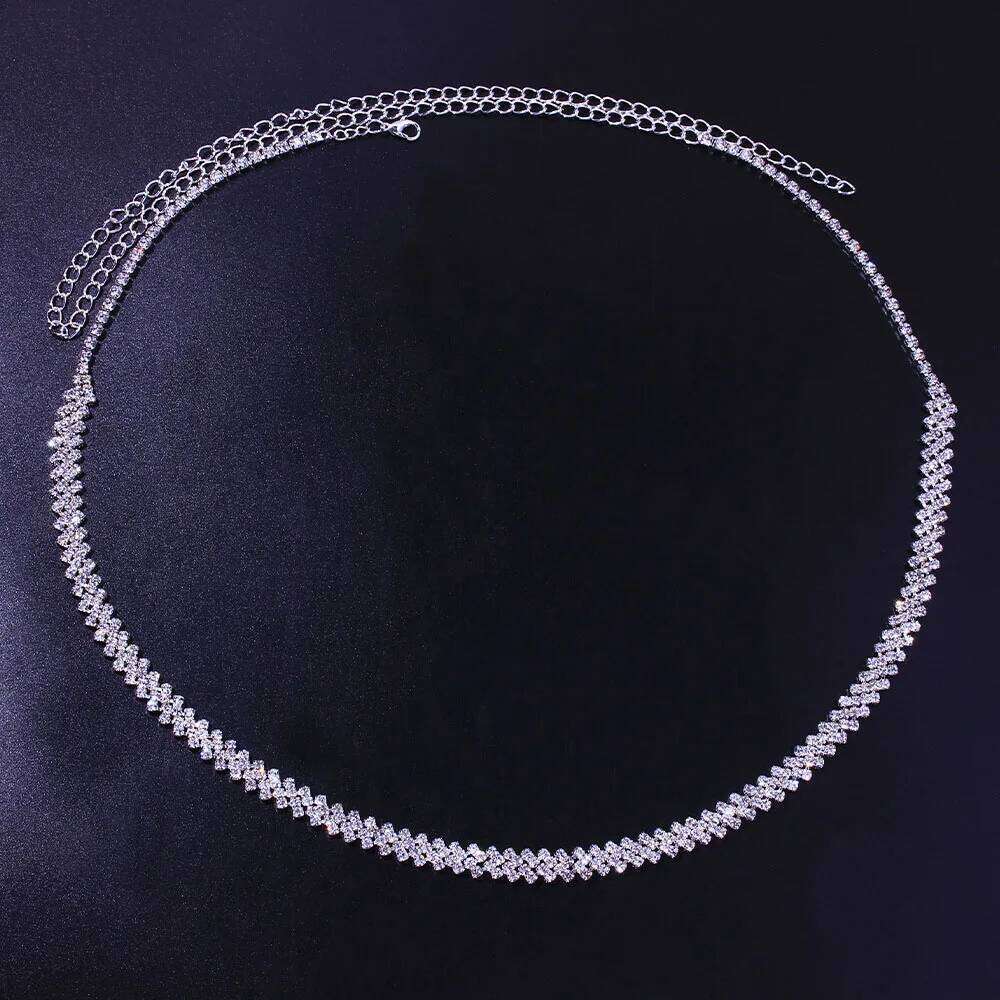 Rhombus Chunky Rhinestone Belt Body for Women Sexy Shiny Crystal Belly Chain Waist Jewelry Bikini Gift S260304