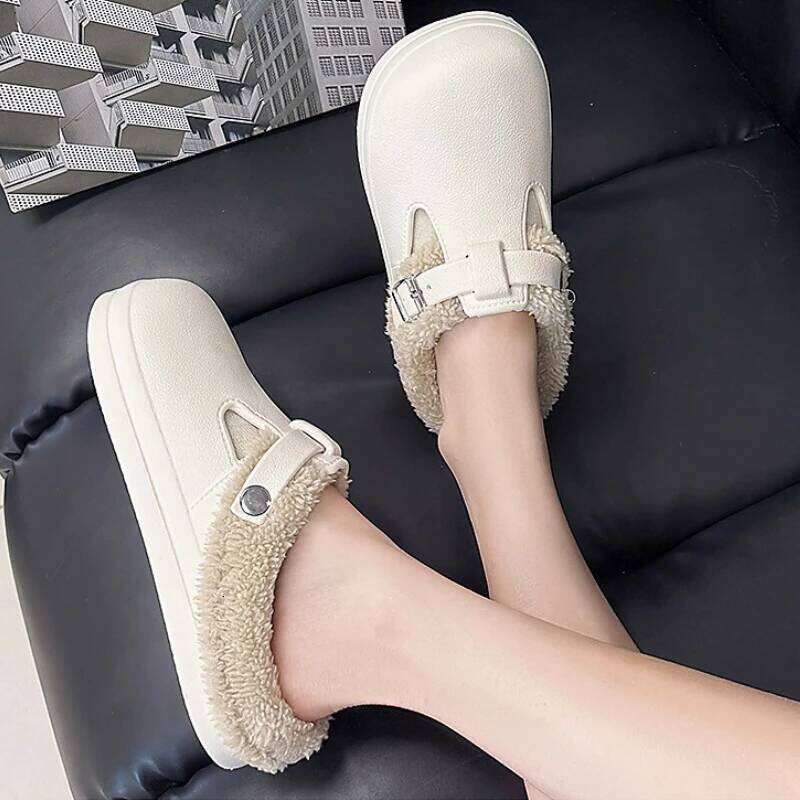 New Waterproof EVA Indoor Street Slippers For Women Winter Warm Shoes Thick Sole Soft Plush Female Home Daily Walking Slipper