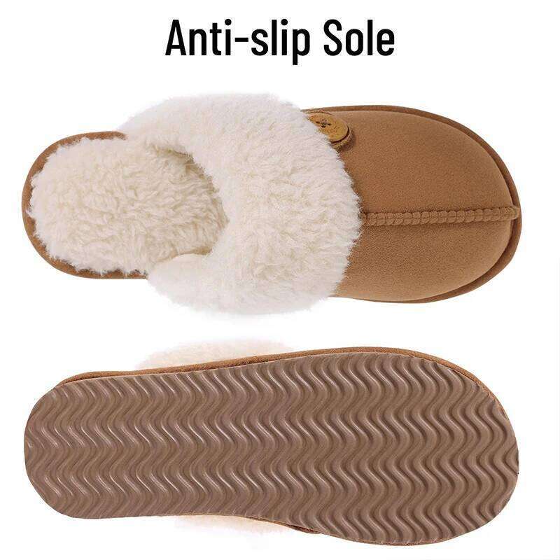 Kidmi Women's Fuzzy Slippers New Button Style Winter Fluffy Memory Foam Home Indoor And Outdoor For Woman Warm Shoes