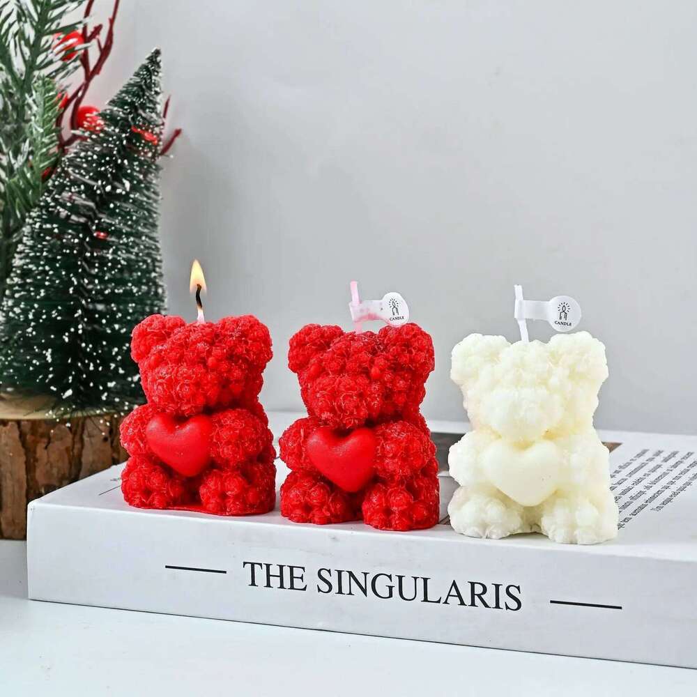 Cute Bear Low Temperature Scented Candle, Skin-Friendly, Handmade Couple Anti-Scald, Romantic Scene Accessories That Can Be Torn W260304 W260305