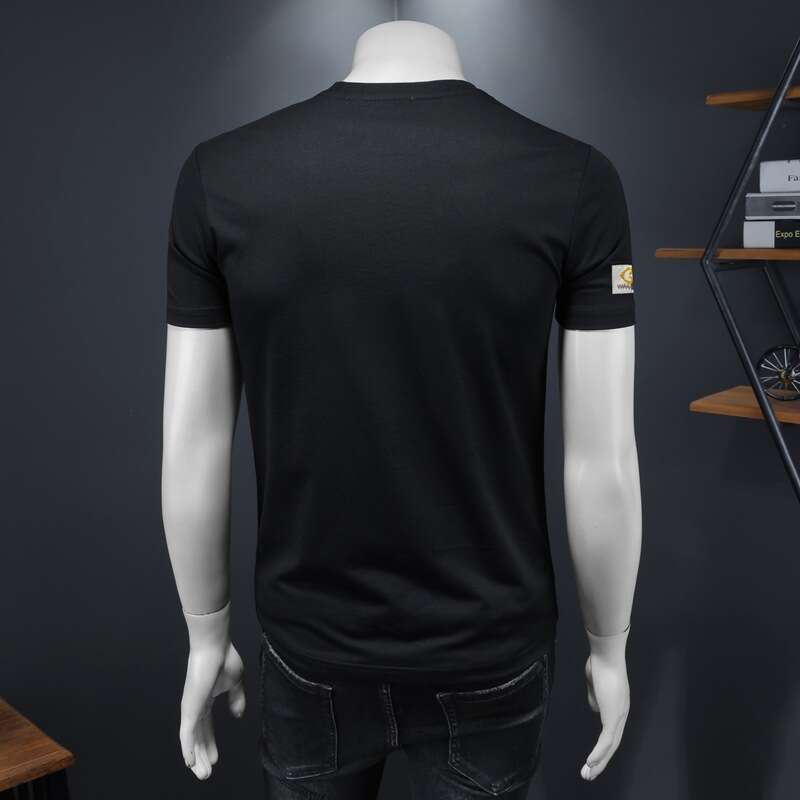 European Station Summer New Round Neck Men's T-Shirt High-End Casual Slim Fit Base Shirt Embroidered Simple Top Luanyun