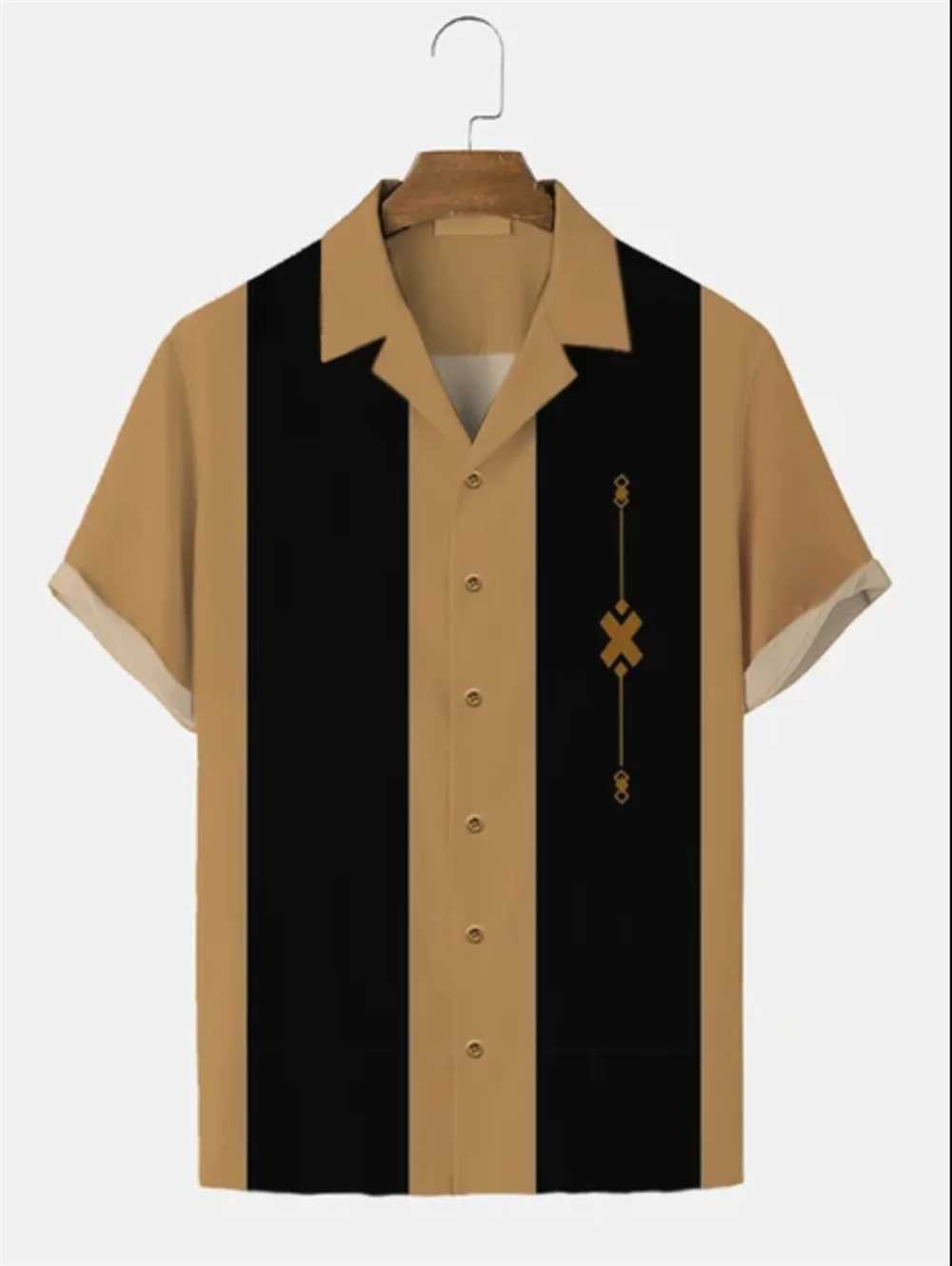 Simple Stripes Plain Shirts for Men CloTHing 3D Hawaiian Beach Shirts Summer Casual Short Sleeve Lapel Blouse Male Tops M260305