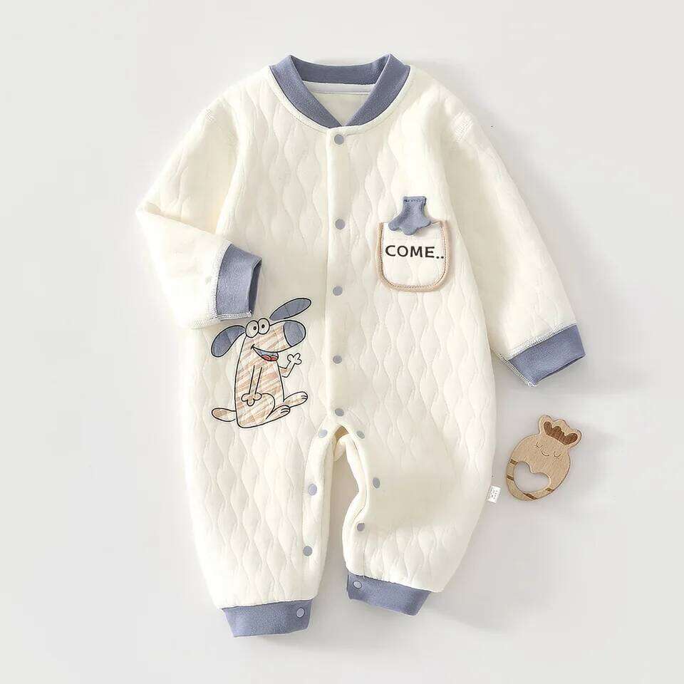 Baby Jumpsuit, Autumn Thick Cotton Jacket, Three-layer Warm Newborns 0-18 Months Crawling Clothes for Young Children Z260304