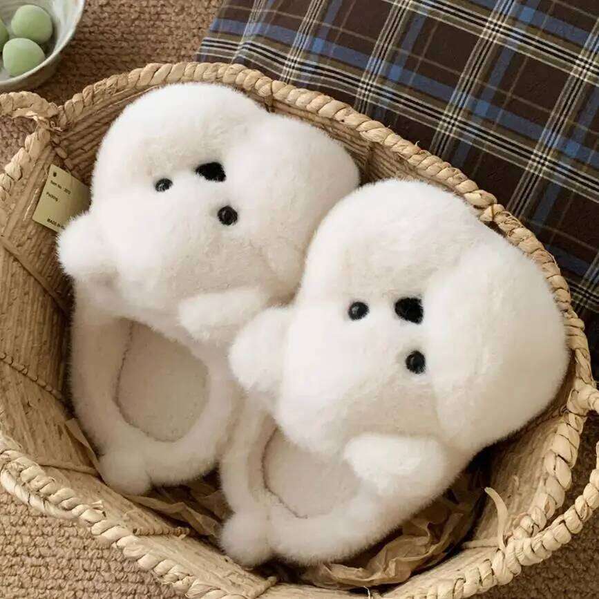 Indoor Furry Slippers For Women Men Cute Cartoon Fat Bear Winter House Shoes Warm Plush Anti-slip Couples Home Cotton Slipper
