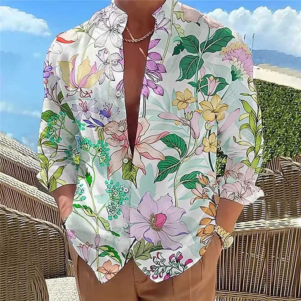 Mens Shirt wiTH Floral Pattern 3D Outdoor Street Long Sleeved Shirt Fashionable Casual and Comfortable CloTHing M260305