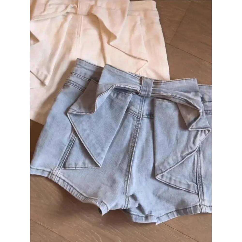 Small Fellow 3d Bow Denim Short Shorts Slim Spice Girls Bodycon Trendy Mujer Pantalones Hot Sell Y2k Goth Fashion Pants XJ260305