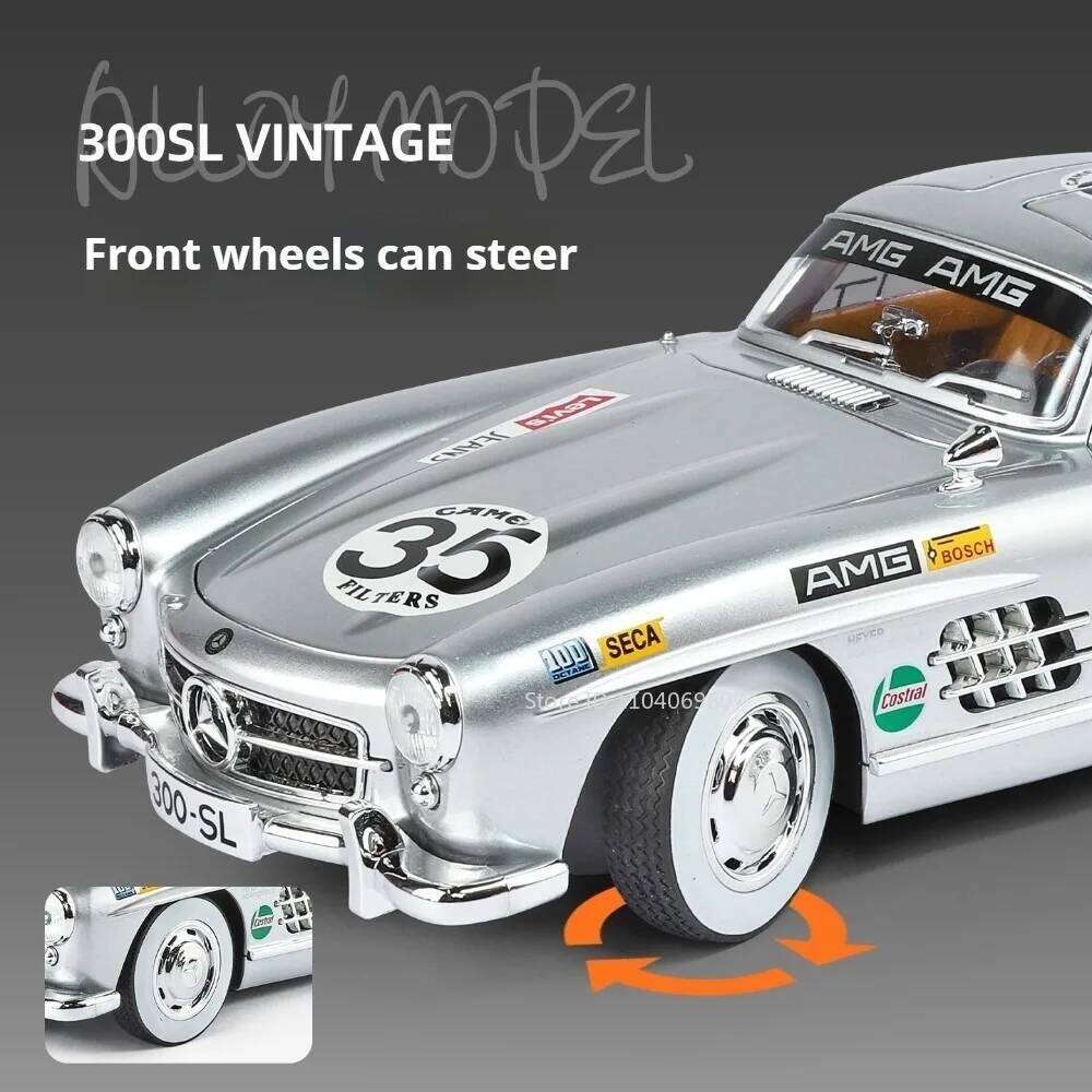 1:18 300SL Alloy Cars Diecast Models Toys Front-wheel Steering Four-wheel Suspension Vehices Vintage Ornament Collection L260520
