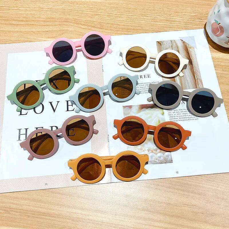 Free shipping children's color round frame light PC cute small face sunglasses for kids Z260305