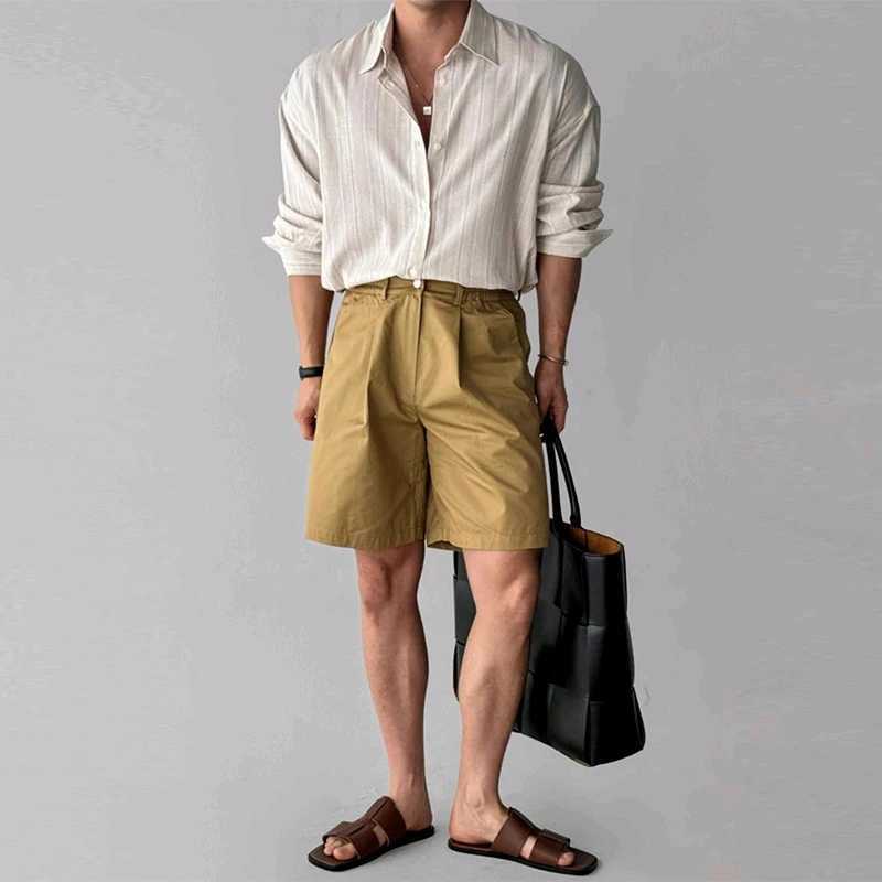 Mens Clothing Light Texture Striped Shirts Streetwear Business Leisure Solid Color Long Sleeve Korean Popular Clothes M260305