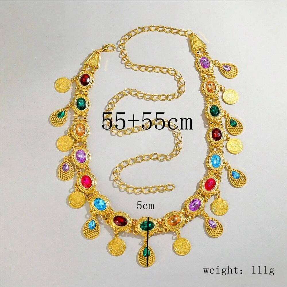 New Fashion Afghan Waistband Jewelry Bohemian Colored Acrylic Gems Gold Color Droplet Coin Tassel Waist Chain Belt For Women S260304