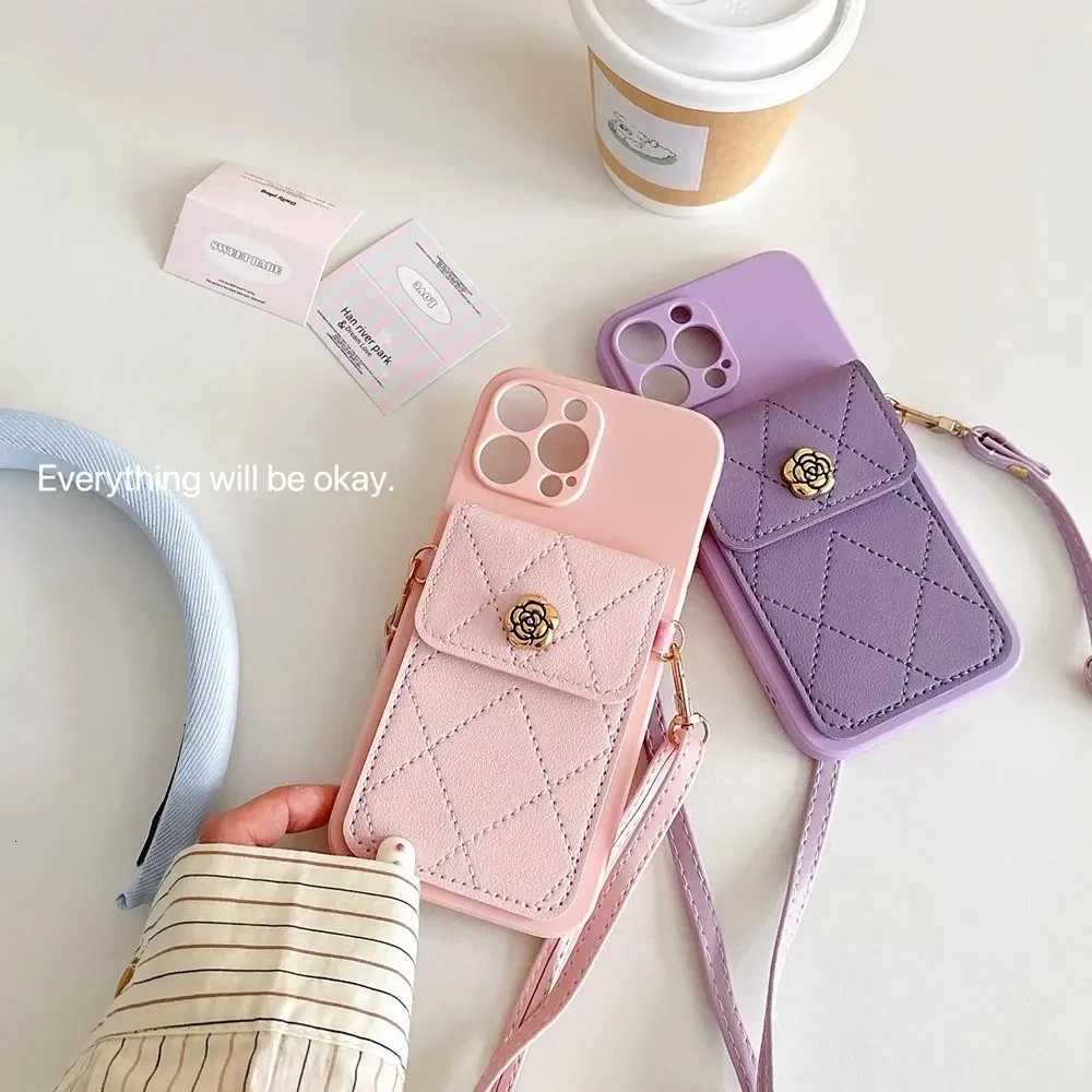 Fashion Quilted Camellia Wallet Lanyard Case for 15T Pro 14T 13T 12T 11 Lite 12 17 Pro Max Detachable Card Holder & Adjustable StrapT260305