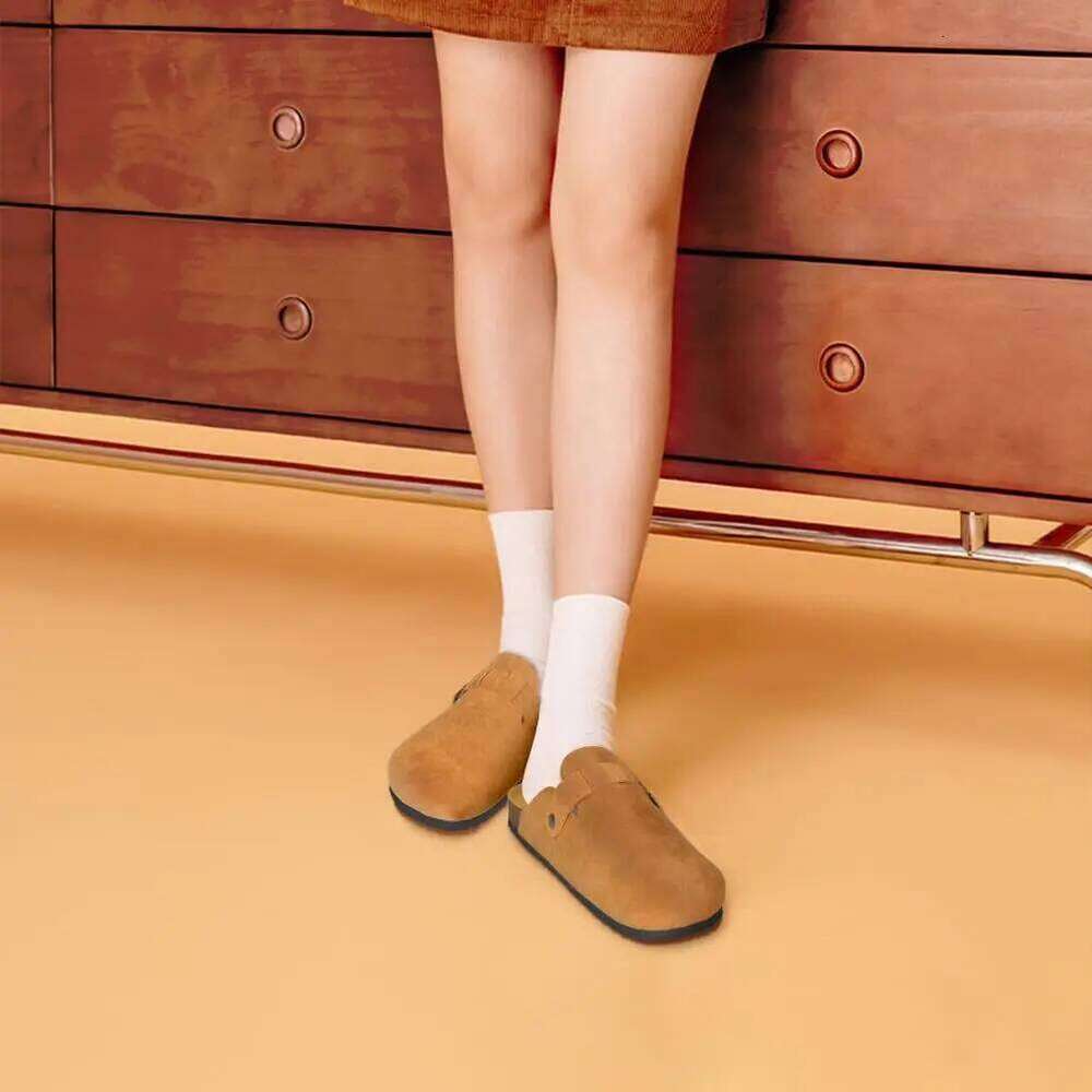 Classic Suede Fashion Clogs Cork Footbed Leather Men Mules Outdoor Unisex Soft Antiskid Slippers