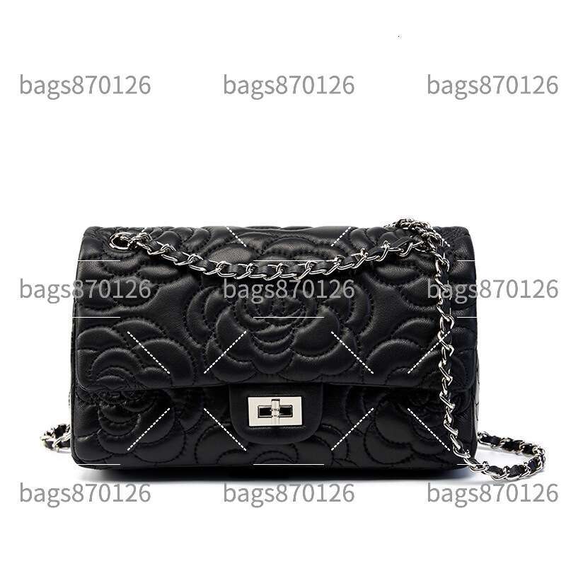 Camellia Classic Embroidery Women Shoulder Bag 26cm Leather Rib Check Gold Hardware Metal Buckle Matelasse Chain Luxury PIERRELOUES