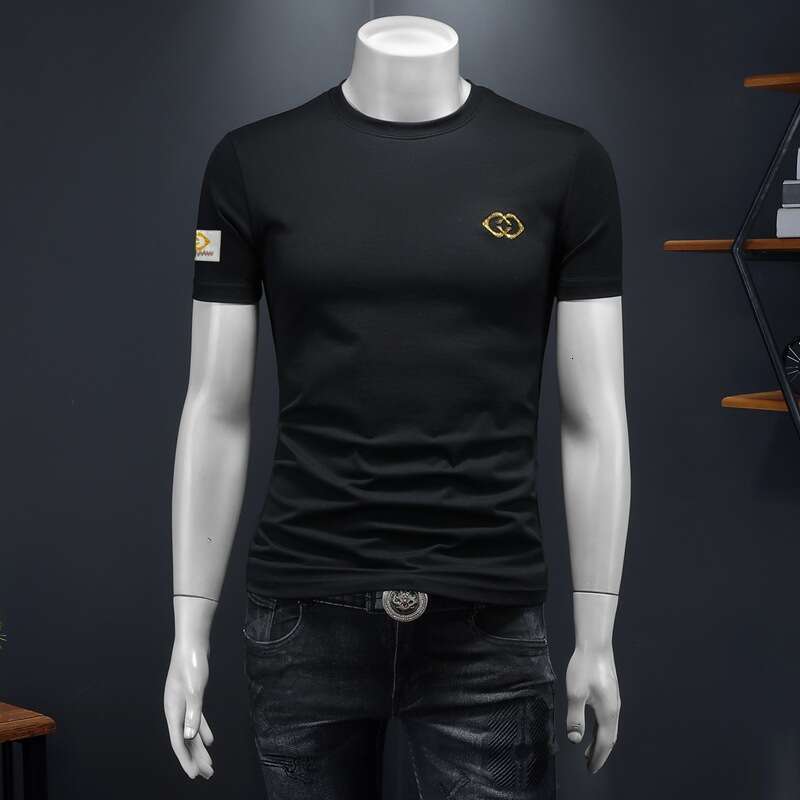 European Station Summer New Round Neck Men's T-Shirt High-End Casual Slim Fit Base Shirt Embroidered Simple Top Luanyun