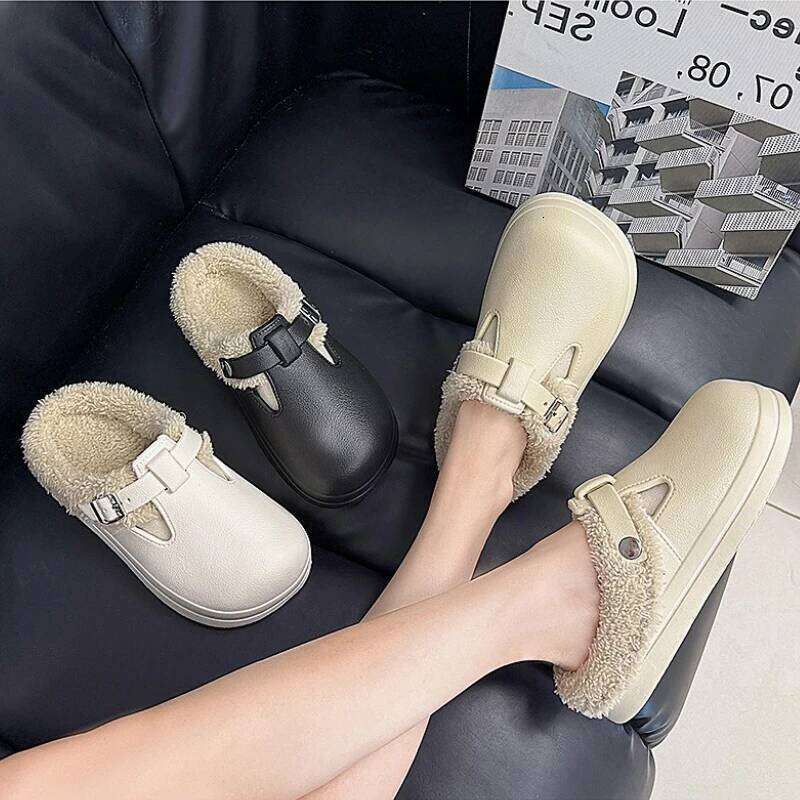 New Waterproof EVA Indoor Street Slippers For Women Winter Warm Shoes Thick Sole Soft Plush Female Home Daily Walking Slipper