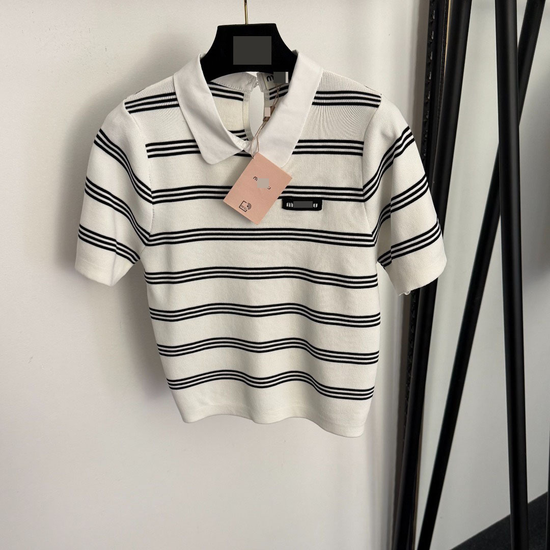 Women's Turn Down Collar Short Sleeve Polo Shirt Cropped Fit Breathable Lightweight Fine Knit Top with Back Keyhole Opening Ribbed Cuffs Soft Tex
