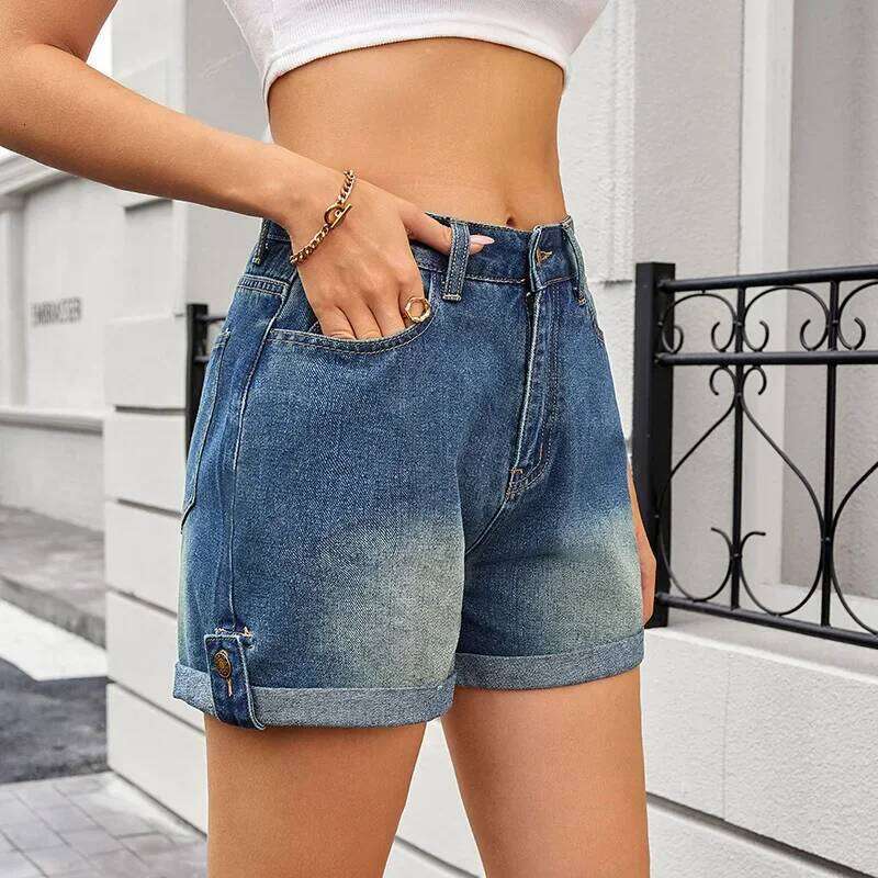 American Retro Rolled Hem Denim Women Summer Streetwear High Wasit Matching Casual Washed Shorts Jeans XJ260305