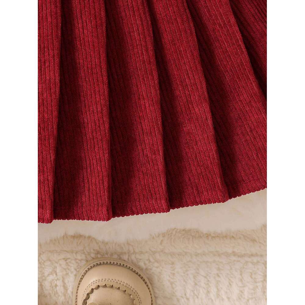 Kids 2PCS Spring New Style For Girls 1-6 Years Old Sweet And Lovely Love Pattern Top + Red Pleated Short Skirt With Bow Set Z260304