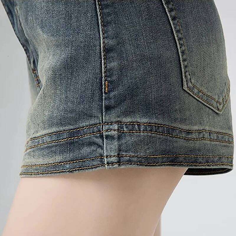 Korean Retro Denim Summer New Style Women'S High Waist Tight Elastic A-Line Super Shorts Spicy Hot Pants XJ260305