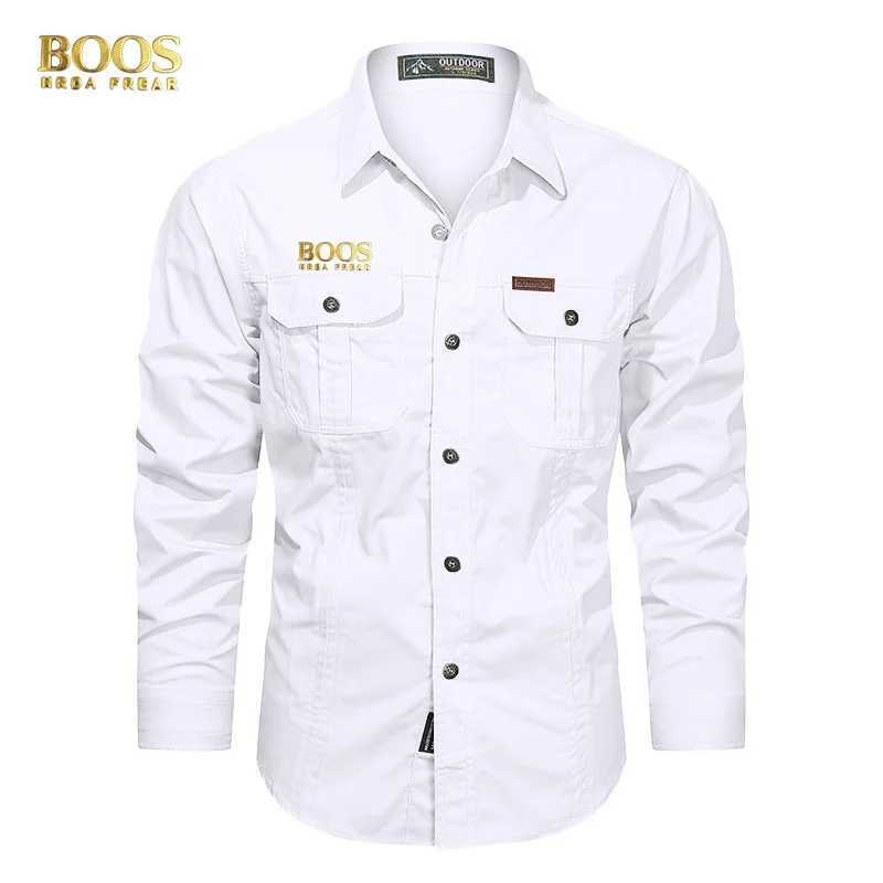 BOOSHRDAFREAuthentic Emblem Spring and Autumn Season New Shirts for Mens Long sleeved Pure Cotton Casual Solid Color Shirts for M260305