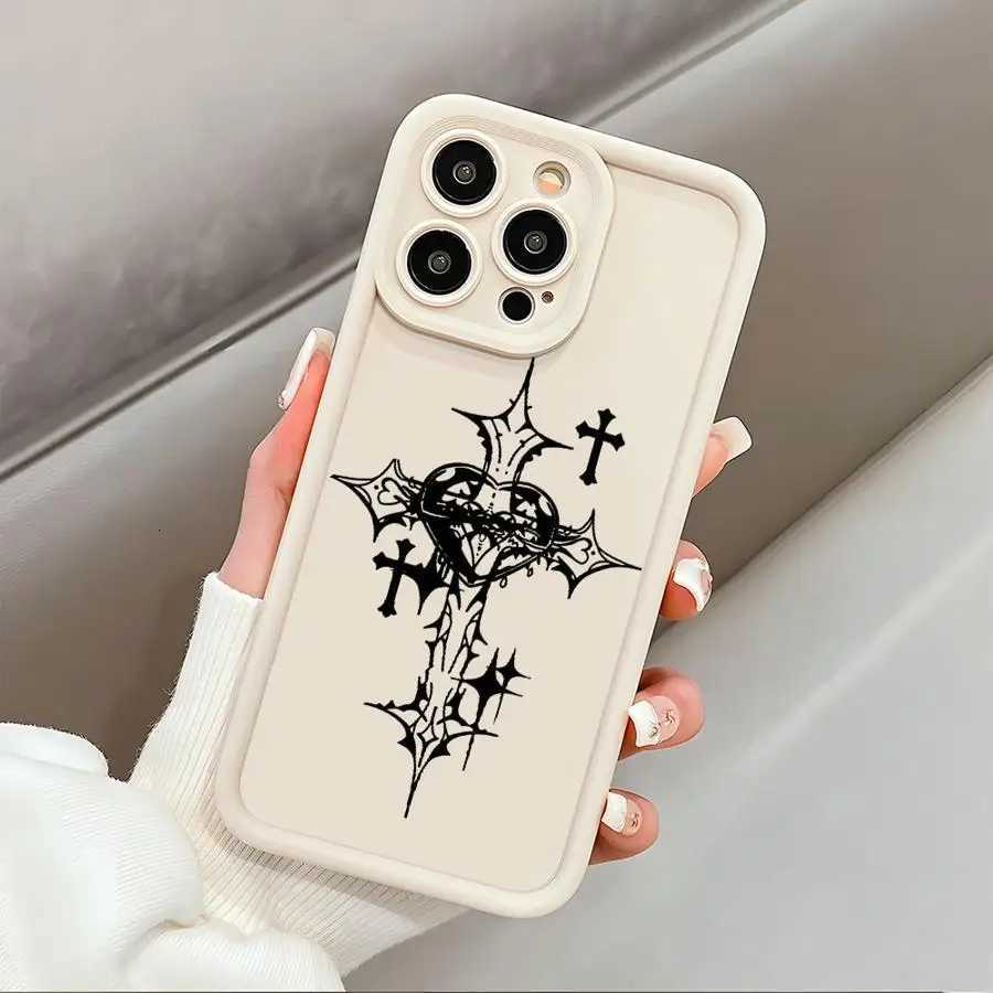 Luxury Black Cross Print Soft Phone Case for iPhone 16 Pro 15 Pro Max 14 13 12 11 XS 16 Plus Shockproof Protective CoverT260305