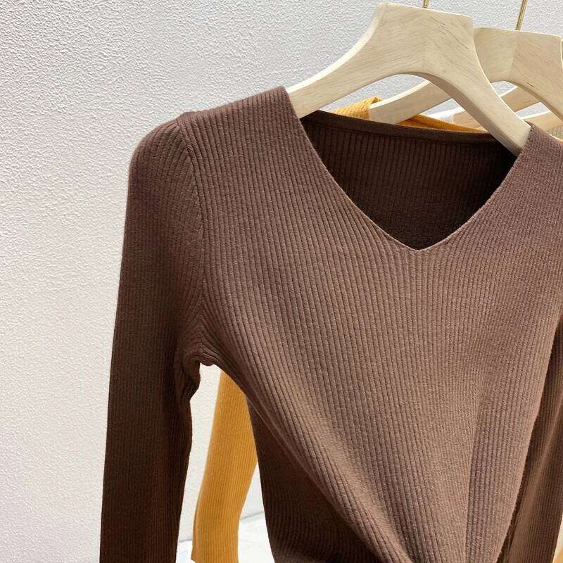 2026 Casual Long Sleeve Knitted V Neck Pullover Autumn Winter Women Sweaters Femme Basic Solid Jersey Tops Fashion Clothes XJ260305