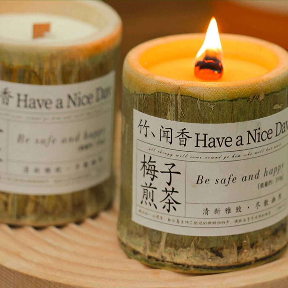 1Pc Handmade Bamboo Jar Scented Candle - Natural Soy Wax Aromatherapy Creative Ornament for Wedding Party Favor Home Decor W260304 W260305