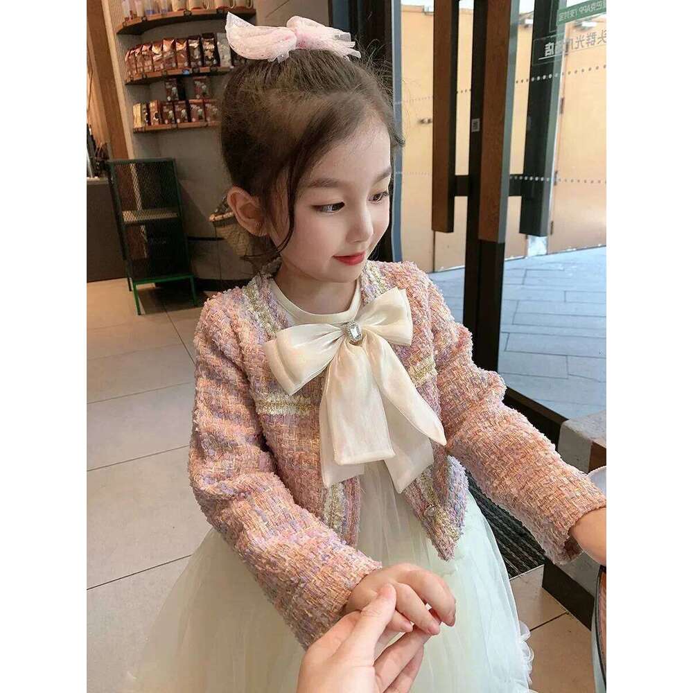 New Sweet Kids Girls Princess Clothes Sets Spring Autumn Children Fashion Coat +Dress Vintage Outfits Suit 2PCS Z260304