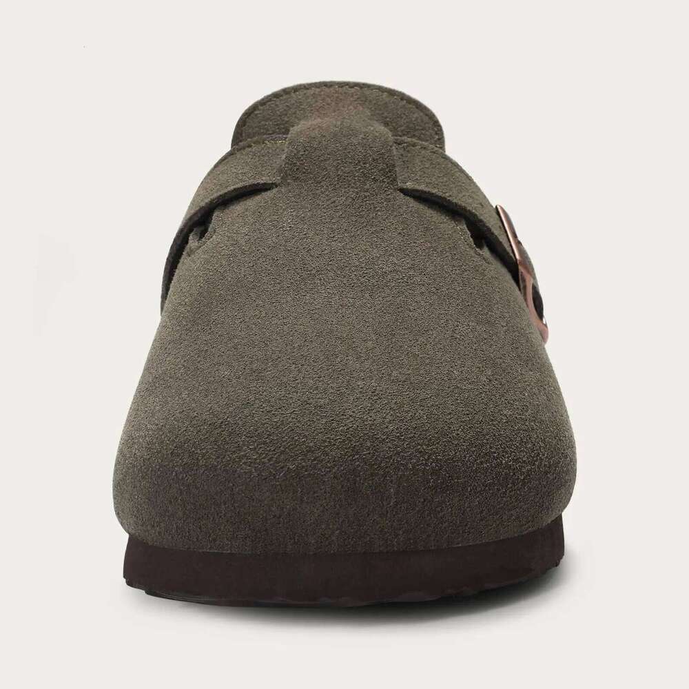 KIDMI Women's Fur Lined Suede Slippers Winter Fuzzy Cork Footbed Mules Outdoor Antiskid Slip On Potato Shoes Men Clogs