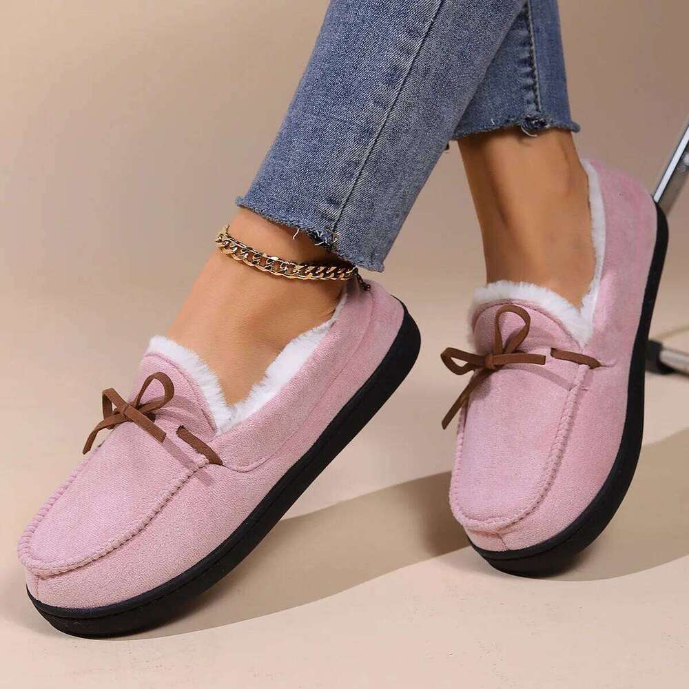 Kidmi Winter Fuzzy Cotton Casual Antiskid Outdoor Cute Bow Plush House Shoes Warm Cozy Fluffy Women Shoe