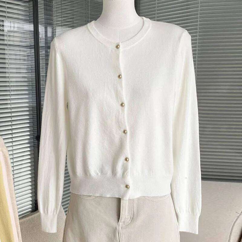 Knitted Cardigans New Long Sleeve O-Neck White Knit Sweater Cardigan Tops Sweaters Women Clothing 2025 Q705 XJ260305