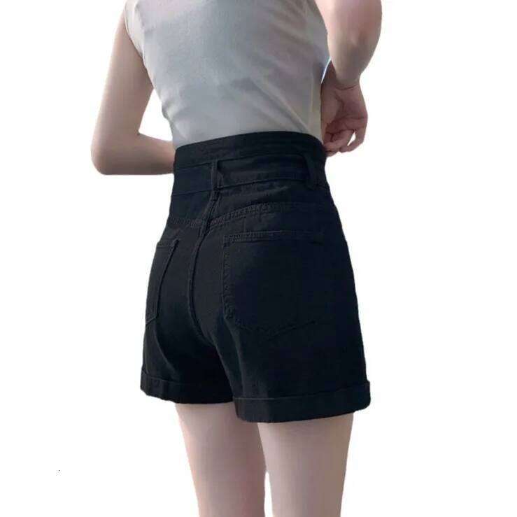 High Waist Denim Women Shorts Jean Spliced Loose Fit Pockets Washed Zipper Fly Solid Buttons Casual 2025 Distressed XJ260305