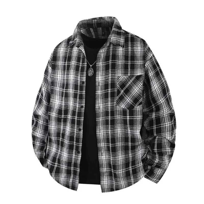 Spring and Autumn Outdoor Fashion Trendy Checkered Shirt Comfortable Trendy Versatile Breathable Mens Trendy Long Sleeve Jacket M260305